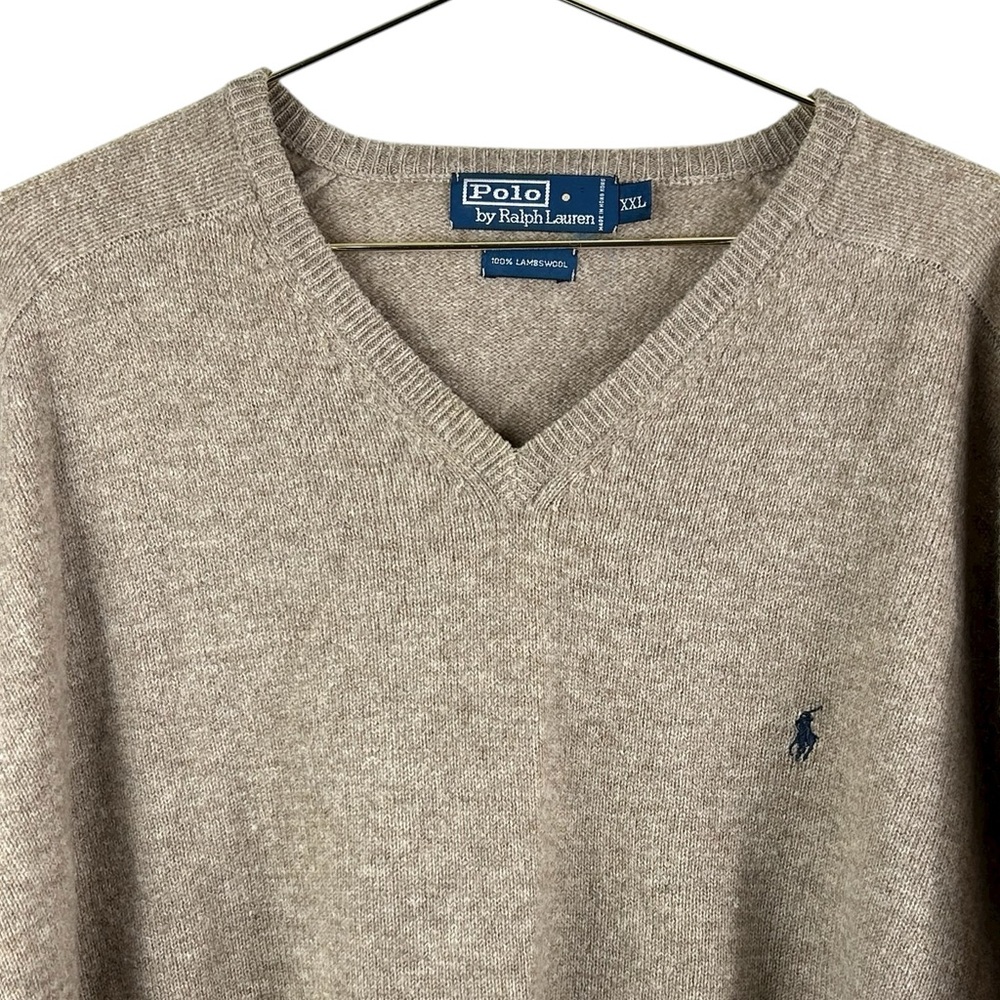 Polo Ralph Lauren Men's Lambswool V Neck Sweater Beige Size XXL - Picture 2 of 8